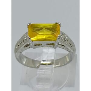 3CT Vintage Gold Plated Canary Yellow Radiant Sim Diamond CZ Engagement Ring 10